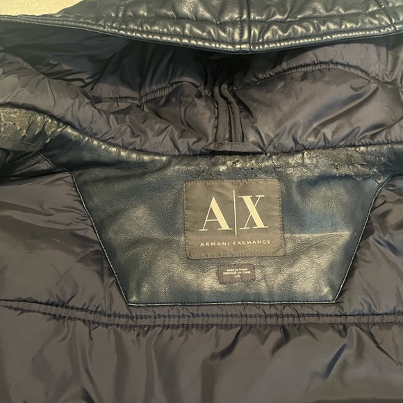 Mens L/G Navy Armani Exchange PU Leather Jacket - Picture 5 of 6